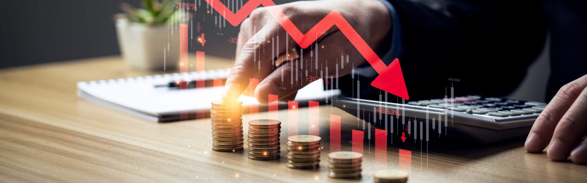 economic,collapse,concept,,businessman,with,falling,financial,graph,chart,due