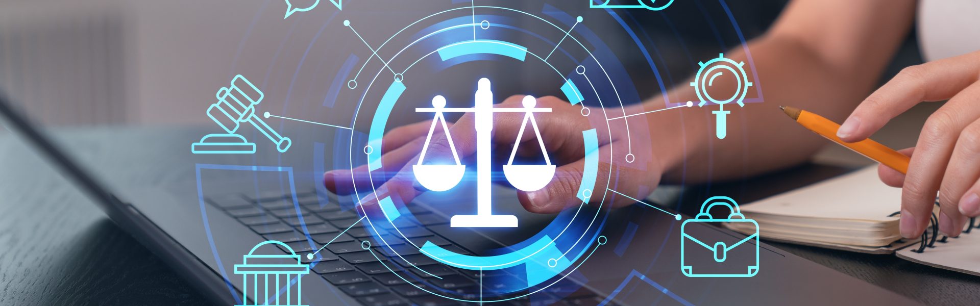 woman,typing,on,laptop,at,office,workplace,in,background.,concept